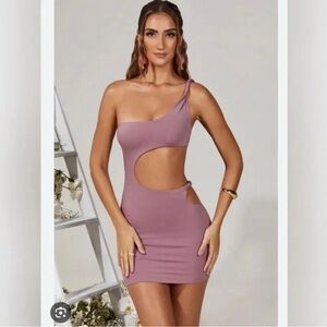 Oh Polly One-Shoulder Mauve Dress with Cutout